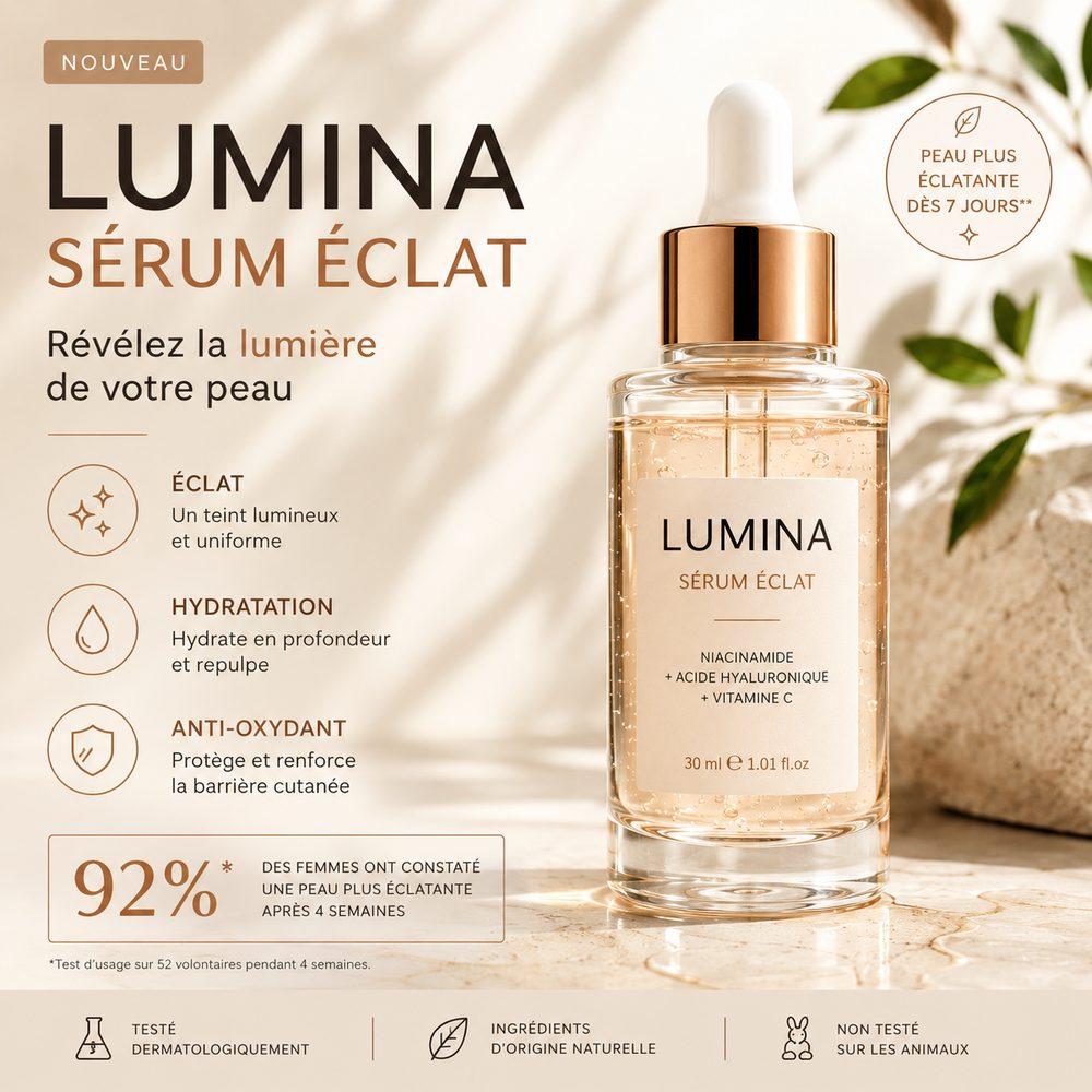 Visuel publicitaire cosmétique — sérum Lumina
